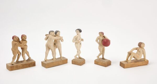 Series of Five Folk Art Nude Carvings