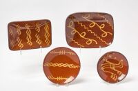 Two Redware Loaf Dishes and Two Redware Plates