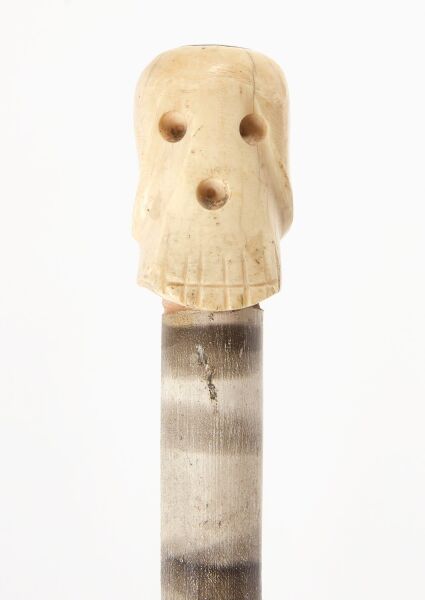 Painted Folk Art Walking Stick with Carved Skull