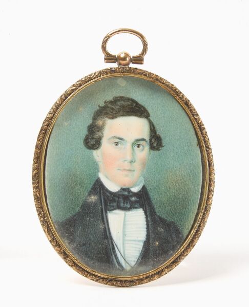 Miniature Portrait on Bone in 15k Gold Pendant with Memorial Hair