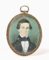 Miniature Portrait on Bone in 15k Gold Pendant with Memorial Hair