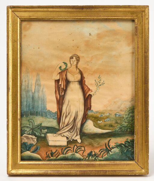 Early Watercolor Portrait of a Woman with Wreath and Branch