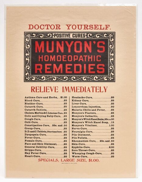 Munyon's Homeopathic Remedies Broadside Advertisement