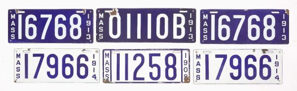 Six Porcelain Massachusetts License Plates