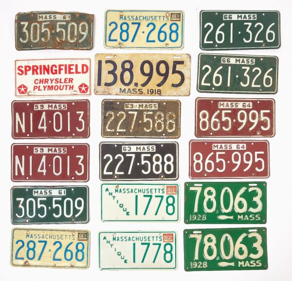 Group of Vintage Massachusetts License Plates