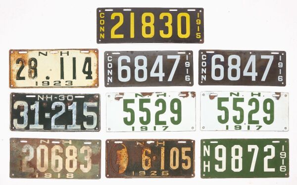 Group of Early New Hampshire and Connecticut License Plates