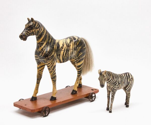 Zebra Pull Toy and Carved Zebra