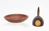 Paint-Decorated Turned Bowl and Butter Paddle