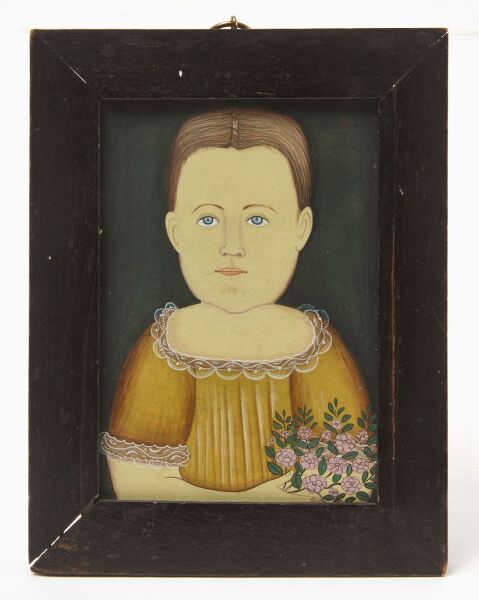 Miniature Portrait of a Child Holding Flowers