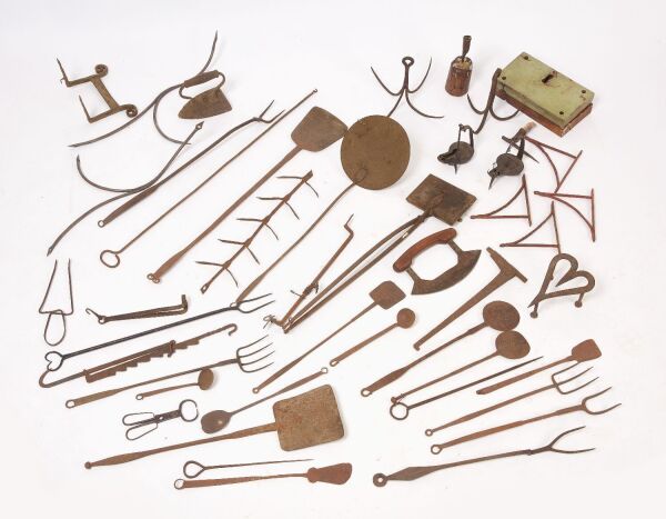 Large Group of Early Iron Implements and Kitchen Tools
