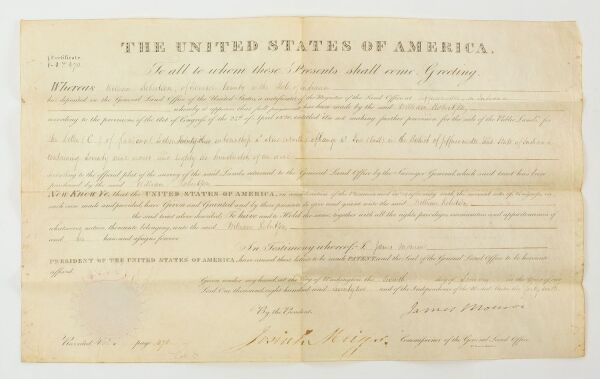 James Monroe Autograph as President Indiana Land Sales 1822