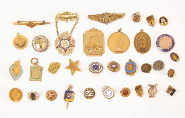 Collection of Gold-Filled Pins, Medals, Others