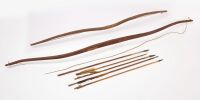 Two Native American Bows and Five Arrows