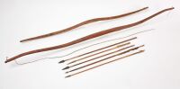 Two Native American Bows and Five Arrows - 2