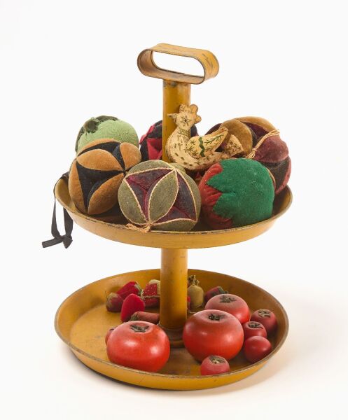 Tole Cookie Stand with Pin Cushions and Fruit