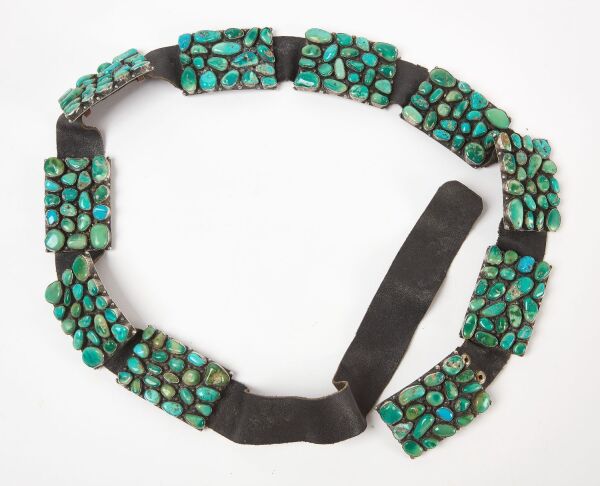 Native American Sterling Concho Belt with Turquoise