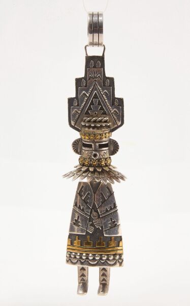T. Singer Navajo Sterling and Gold Overlay Kachina Pendant