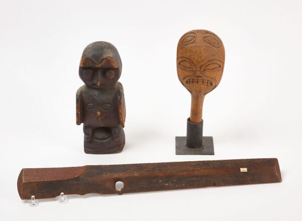Pacific Northwest Coast Rattle and Totem with Indigenous Implement