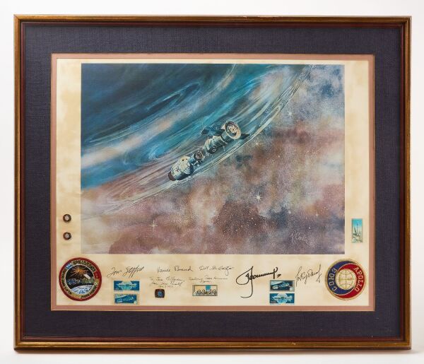 Signed Poster Of Apollo-Soyuz Space Hook Up 1975