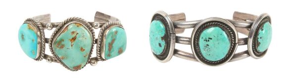 Two Navajo Silver and Turquoise Cuff Bracelets