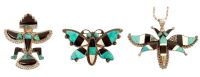 Two Zuni Pins and Moth Necklace