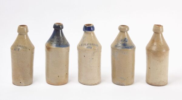 Five Stoneware Bottles with Cobalt Decoration