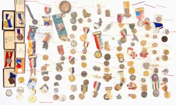 Group of 110 Historic Medals, Ribbons, Pins