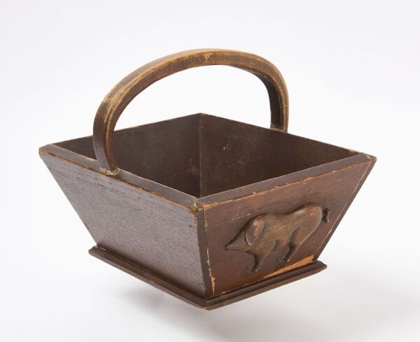 Carved Truffle Hunting Basket with Pig