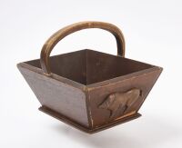Carved Truffle Hunting Basket with Pig