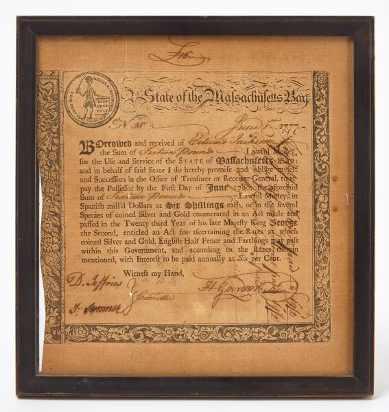 Revolutionary War Era Massachusetts Bank Loan Document - 1777