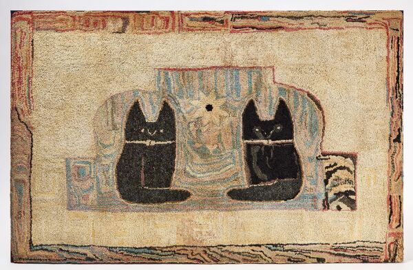 Hooked Rug with Two Cats