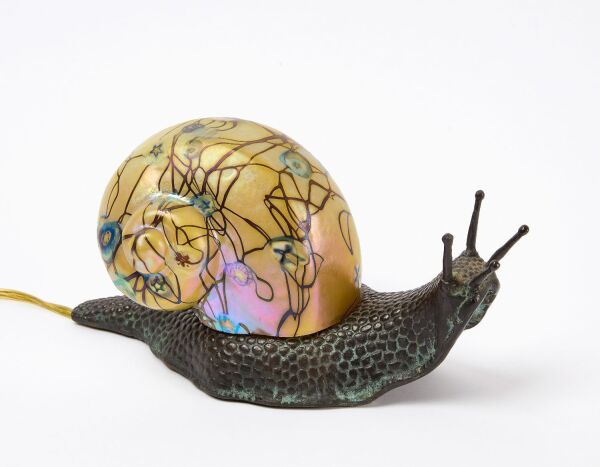 Bronze Snail with Art Glass Shell Shade Desk Lamp