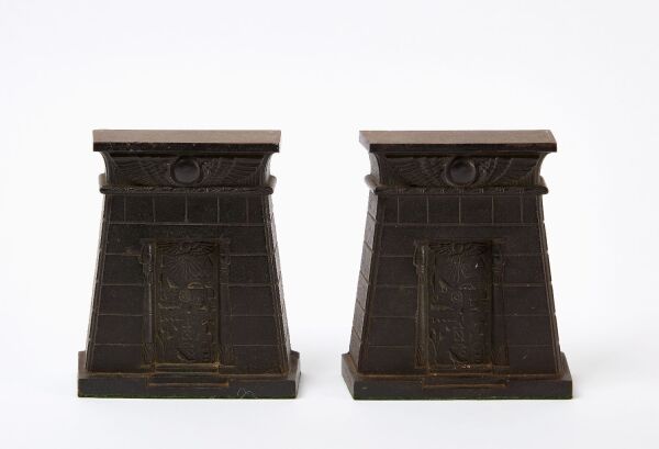 Pair of Egyptian Revival Patinated-Metal Bookends