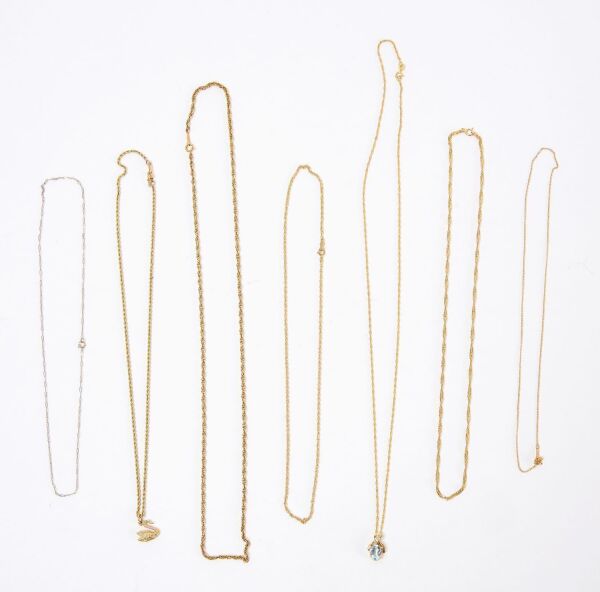 Seven 14k Gold Necklaces and Chains