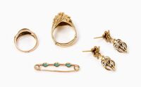 10k Gold Rings and Pin/Earring Set - 2