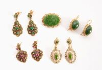Four Pairs of 14k Gold Earrings, and Pin