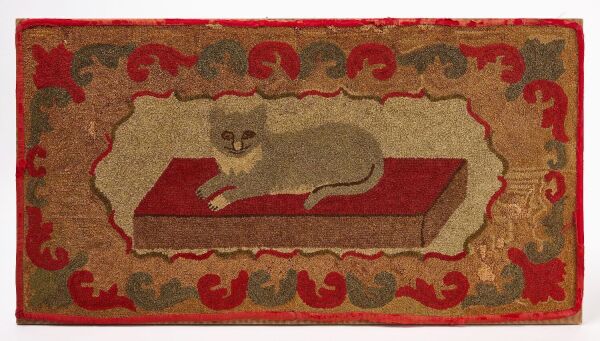 Hooked Rug with Grey Cat