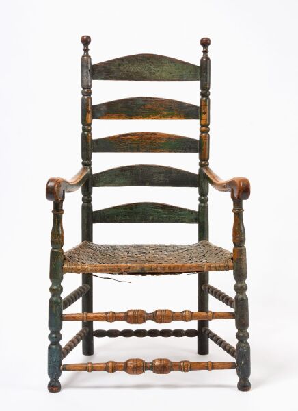 Ladder-Back Arm Chair in Green Paint