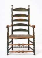 Ladder-Back Arm Chair in Green Paint