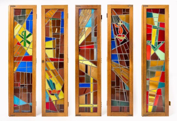 Set of Five Tolleri Studios Modernist Stained Glass Doors