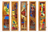 Set of Five Tolleri Studios Modernist Stained Glass Doors