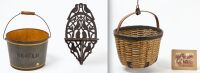 Small Folk Bird Shelf, Sugar Bucket, and Apple Basket with Related Photograph