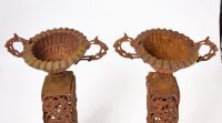 Pair of Floral Pedestal Garden Urns - 2