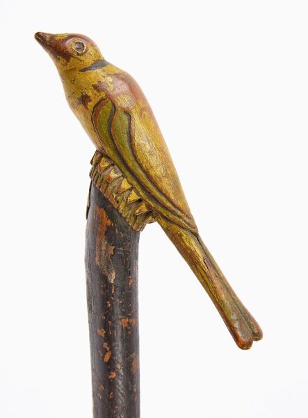 S. Simmons - Walking Stick with Carved and Painted Bird