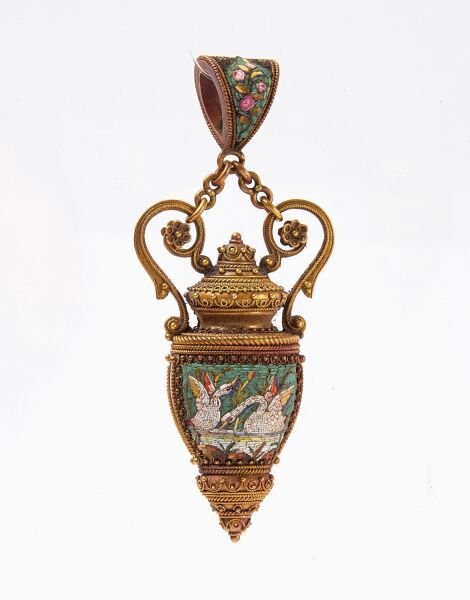14k Micromosaic Vinaigrette Pendant with Swans