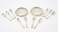 Ten Ball Black & Co Silver Spoons and Pair of Gorham Sterling Scallop Dish