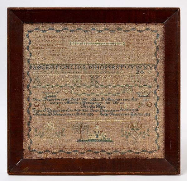 Needlework Sampler-The Denison Family, Stonington CT, 1836