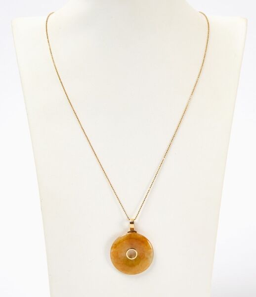 18K Gold and Honey Golden Jade Necklace