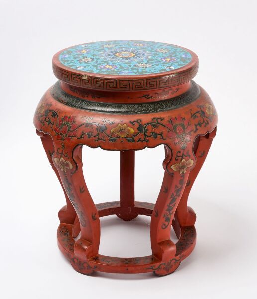 Chinese Lacquer and Cloisonne Garden Seat