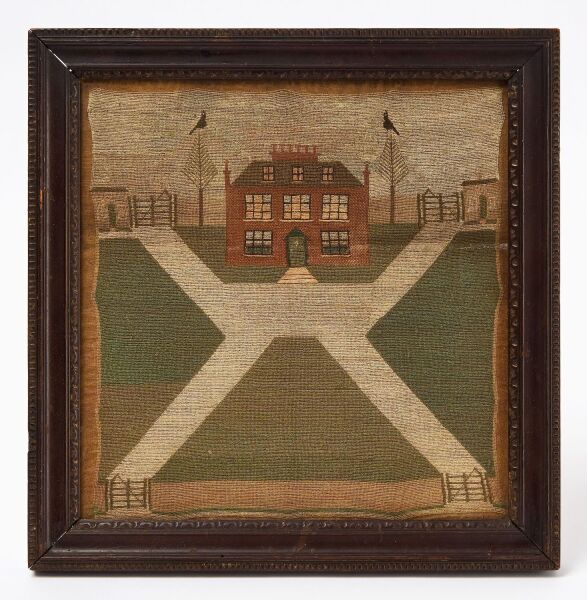 Early Needlepoint of a Schoolhouse and Yard